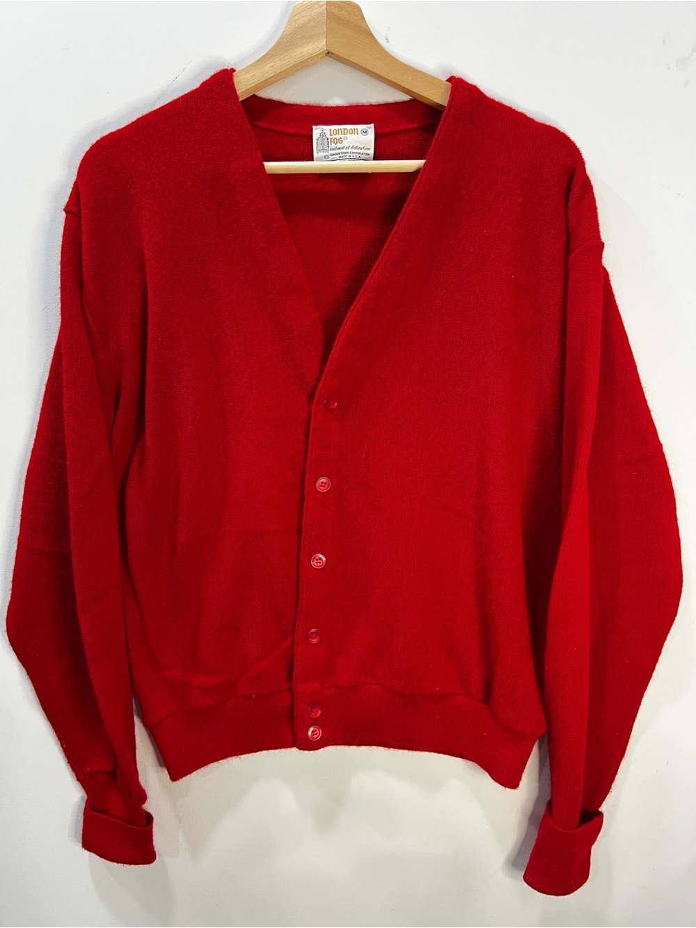 Vintage London Fog Men’s Bright Red Button-Front Cardigan